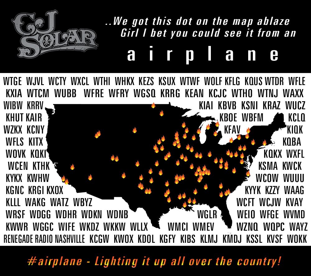 Thank you country radio for making “Airplane” the most played self released single on BBI/Music Row charts. 100+ stations on board! 🙏🏻