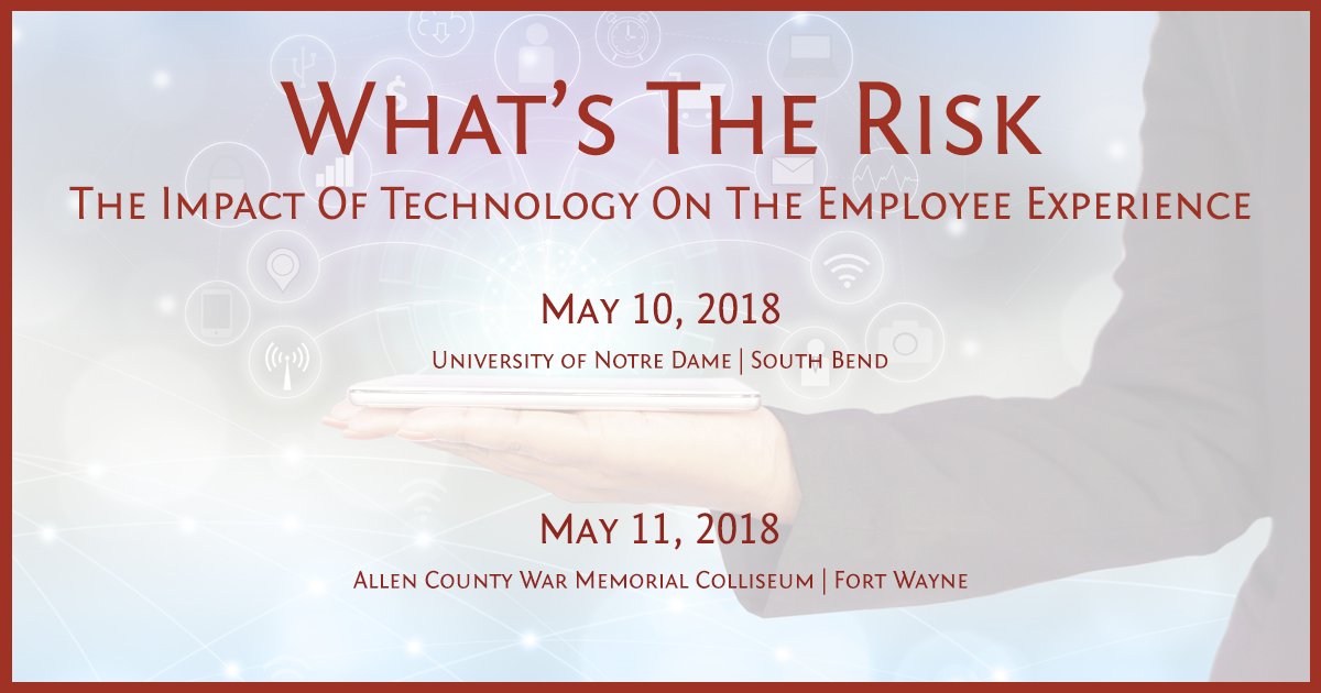 TheGibsonEdge's tweet photo. Don’t RISK missing this event! It is important to be forward-thinking. How will your company’s technology evolve without sacrificing the employee experience?  - https://t.co/gZrBoHLXHm @UHC @PaycorInc @TokioMAmerica @Travelers #WhatsTheRisk #Technology #EmployeeExperience https://t.co/CruNCZ5MEs