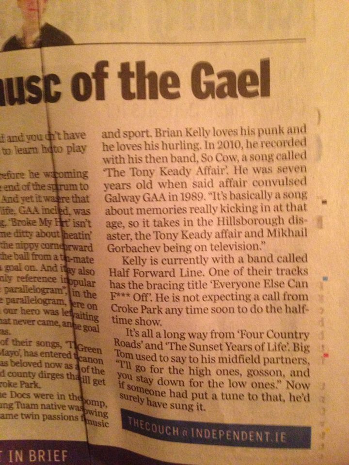 RustedRail's tweet photo. Just in case you missed Half Forward Line in the sports section of a broadsheet Sunday newspaper a few days ago... #halfforwardline #rustedrail #sportsrock #tuam https://t.co/C55LWGkNTe
