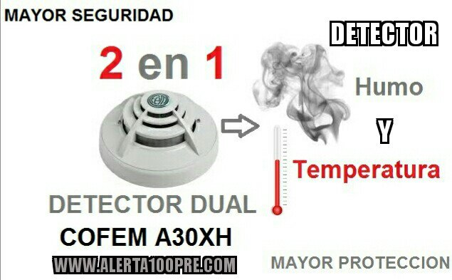 CCTVSEGURIDAD's tweet photo. #Alerta100pre salvando vidas. La detección de incendio es vital y el A30XH es un #DetectorDual óptico-térmico. Su cámara óptica sensa humo y el dispositivo térmico activo a 55°C da mayor seguridad en los ambientes a ser protegidos. Es #COFEM Líder en detección de incendio https://t.co/QRVnXvaxUA