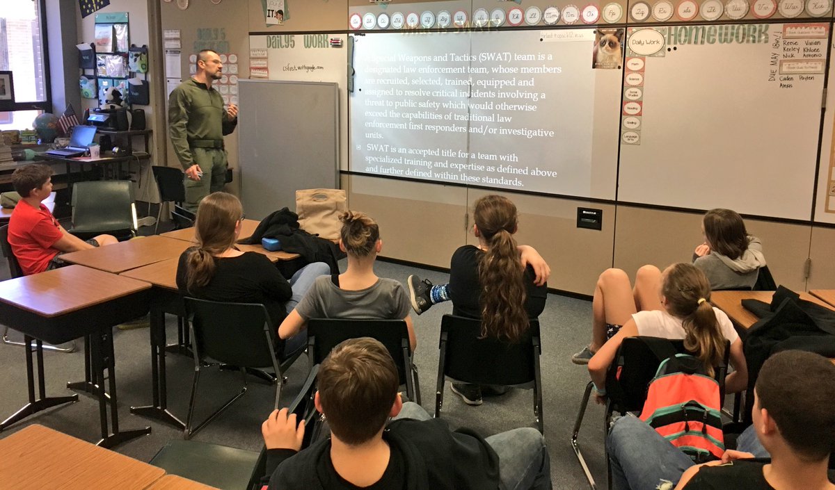 clintonsheriff's tweet photo. Every Wednesday in the month of April, @pto_cp hosts Enrichment programs @CPElem to educate students in special areas. Deputies from CCSO taught Special Ops classes including Drone, CSI, K9 &amp; SWAT. Lt Jerrad Blacker, Sgt Dan Roudebush &amp; Sgt Ryan Ashlock each taught students. https://t.co/Sq6Aj4VqwB