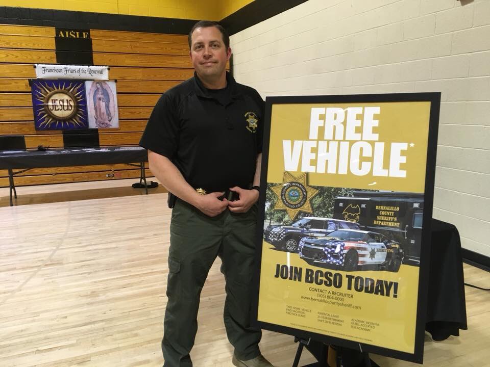 BCSONM's tweet photo. The Bernalillo County Sheriffโs Office attended Career Day at St. Pius X High School Albuquerque! #Career #Recruiting #JoinBCSO #CommUNITY https://t.co/HW2aWlSN7H