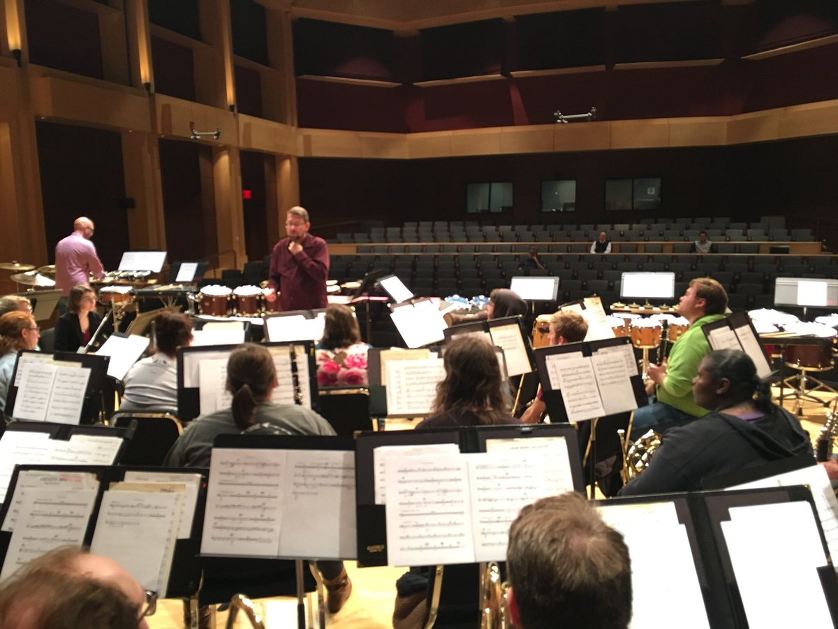 rupercussion's tweet photo. Behind the scenes of Adam Silverman’s, “The Rule of Five: Duo for Two Percussionists and Wind Ensemble” with our @RUCVPA Wind Ensemble, Dr. Sanderl and Tom Morceau @radfordu https://t.co/22EdESi56b