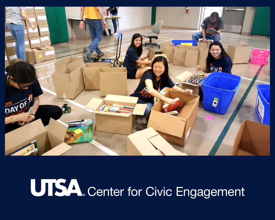 UTSAengaged's tweet photo. @UTSAPreDental won Best Student Org in our Rowdy Impact Photo Contest! 👄During #UTSADayofService the org helped @SAYouthLiteracy organize the books 📚 #rowdyimpact https://t.co/oTUBqB3UY3