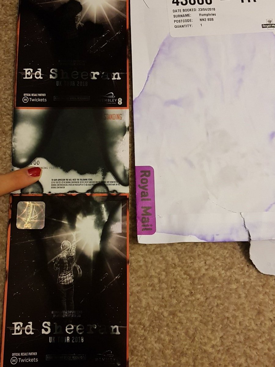 sarz_11's tweet photo. @TicketmasterCS my ed sheeran tickets have arrived...please help the ink has ran on the tickets!! https://t.co/EvnpjegGlD