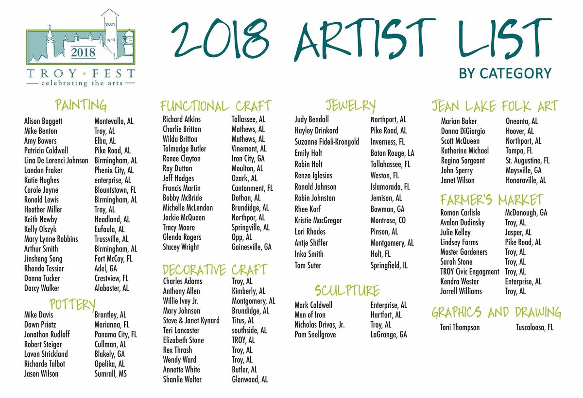 TroyFest's tweet photo. Here's a complete list of all the great artists coming to TroyFest this weekend!!! https://t.co/6ZABcE5wXk