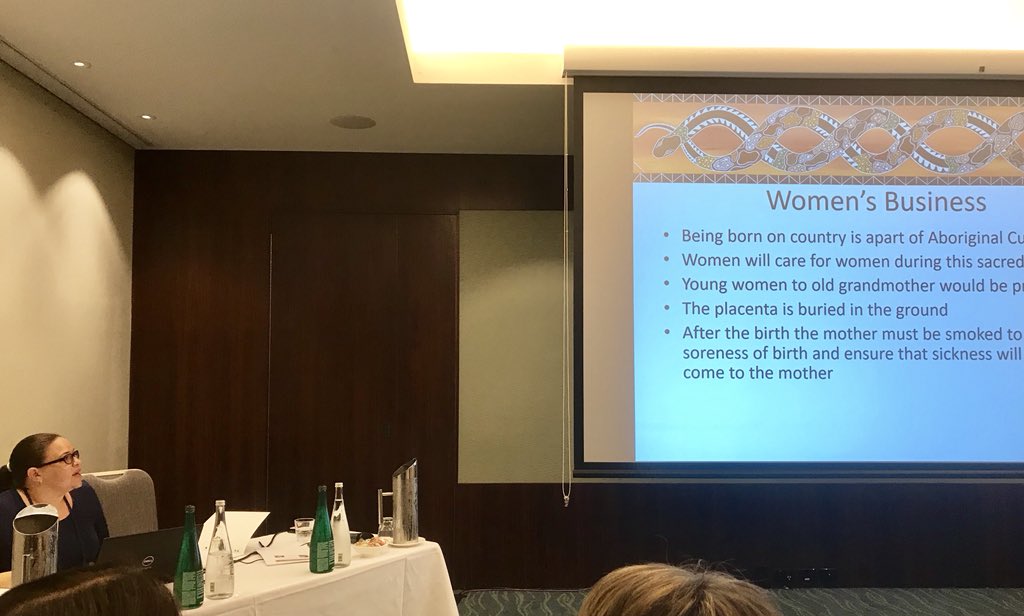 Incredible session with Aboriginal Midwife Margie Martin - Birthing on Country for Aboriginal Women. Now a difficult challenge as so many Aboriginal women are high risk needed a lot of medical intervention. #ranzcog18 #Aboriginal #closingthegap