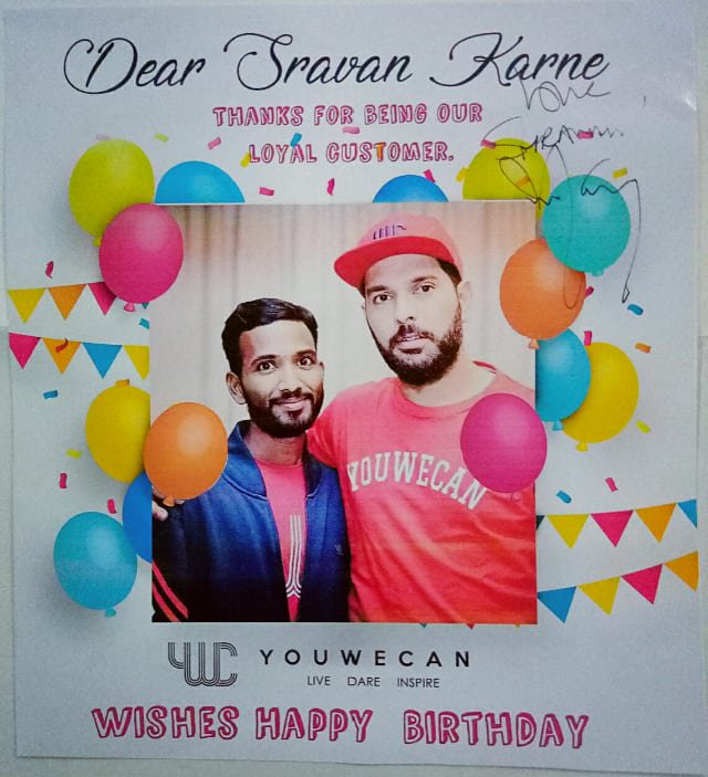 Sra1karne's tweet photo. What I need as a Die hard #Yuvi fan more than this?
When ur Idol recognize u &amp; came down 4rm teambus &amp;saves u 4rm security n warn them that he's my man&amp; don't push him away.
gave Selfie &amp; a autograph that too on my surprised birthday gift 4rm @YWCFashion &amp; @YUVSTRONG12 paa.🙏🙏🙏 https://t.co/wEAAzSNwok