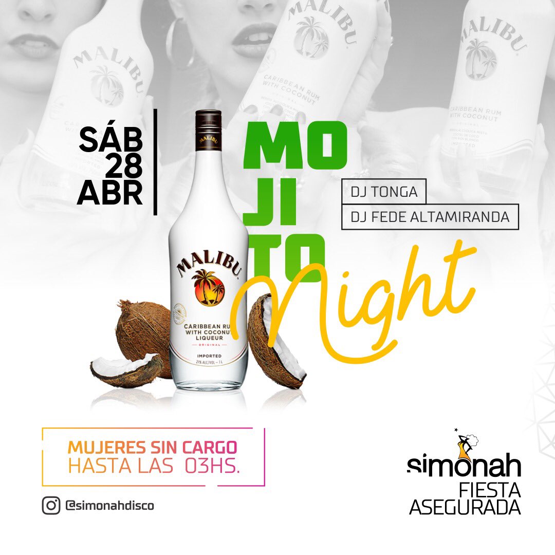 MerloTani's tweet photo. Sรกbado 28 ! Noche especial para ellas ๐๐ธ
๐ด Mojito Malibu ๐ด #EllasFree #DjTonga #DjFedeA
En @SIMONAHDISCO tu lugar ! #FiestaAsegurada #DALEEEEE https://t.co/yA2SMmGITT