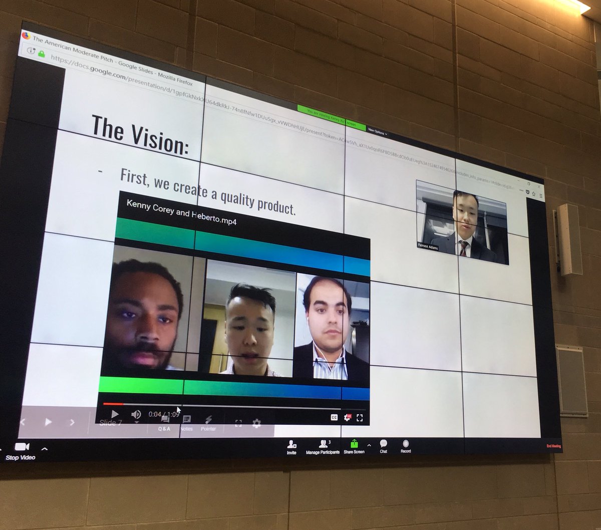 Our first pitch of the day! Kenny Xu ‘19 &amp; Fairooz Adams  Skype in for their pitch of The American Moderate, a digital forum offering high-quality video debates on niche political and social issues for both entertainment and education! #DVFPitchDay2018