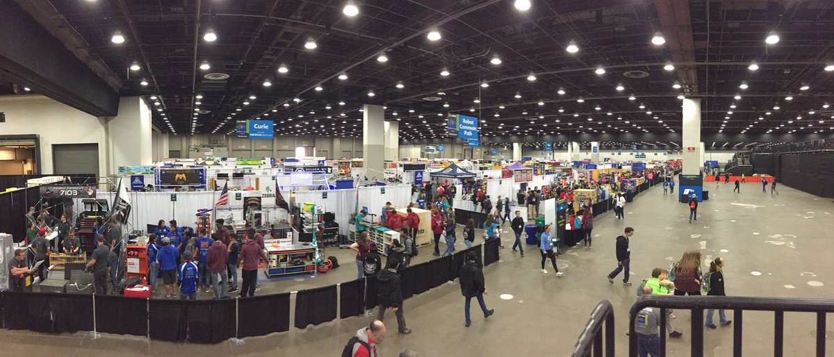 frc1086's tweet photo. The fun has begun! Welcome to #Detroit #FIRSTFans! #frc #omgrobots https://t.co/rFtrBIwT64