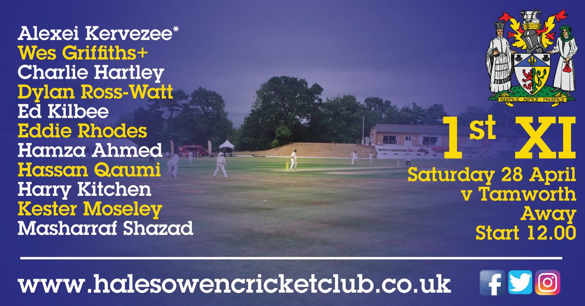 1st XI Line Up | Saturday 28 April vs <a href="/Tamworthcricket/">Tamworth CC</a> away 12 noon start #COYH