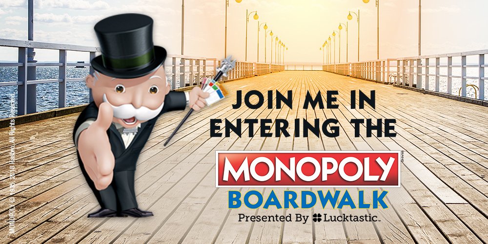 AlysRosser's tweet image. Join me in entering the MONOPOLY Boardwalk contest lucktastic.com/twShareFunnel