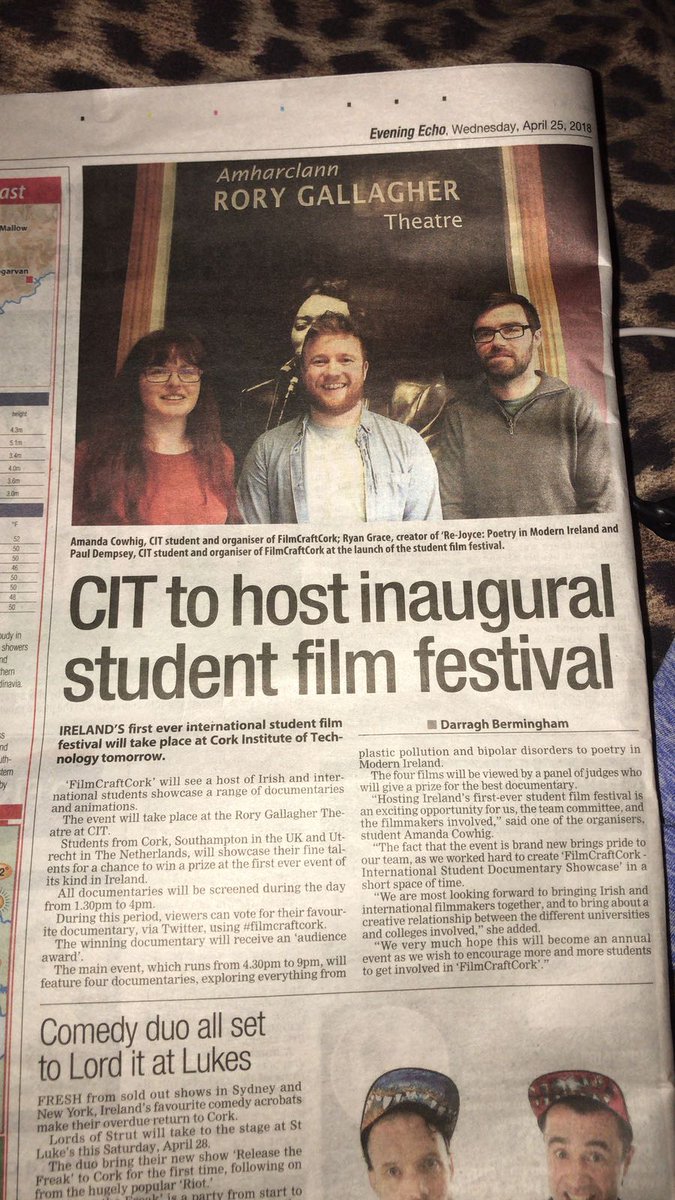 FilmCraftCork's tweet photo. Thanks to @CorkEveningEcho for the great write up! #FilmCraftCork #RGTCIT @CIT_ie https://t.co/WMMecTnhbr