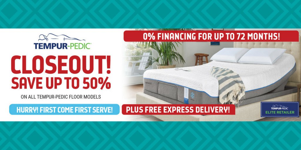 The Closeout Sale is... closing! It's your final day to save up to 5️⃣0️⃣ percent on select Tempur-Pedic floor models. Hurry in! #WhereDreamsBegin