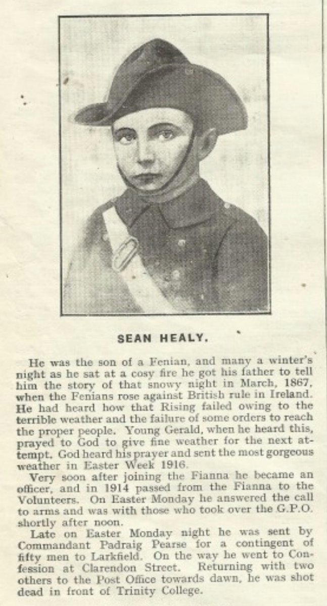 IrishRepubIic's tweet photo. Fian Sean Healy of @NaFianna1909 aged 15 was killed #OnThisDay in 1916 carrying dispatches during the #EasterRising https://t.co/0L4Qf0cqpL