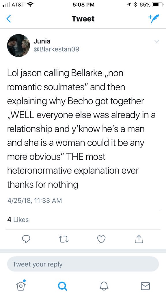 BLARKS SAYING BECHO IS HETERONORMATIVE , BUT APPARENTLY BELLARKE ISN'T ??? WHAT DRUGS ARE THEY ON ISTG 