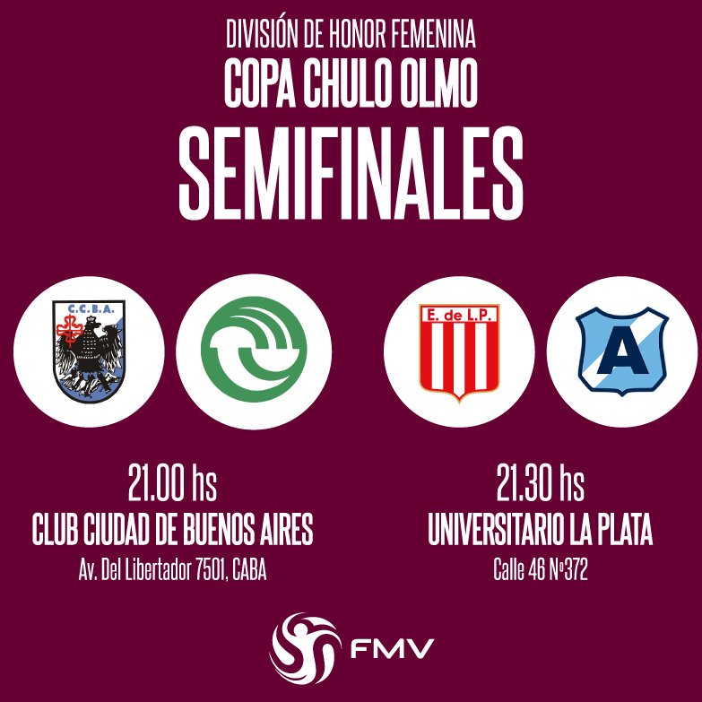 Esta noche se juegan las semifinales de la Copa Chulo Olmo de la División de Honor Femenina: Ciudad buscará su segunda final consecutiva ante UNLaM y Estudiantes recibe, en ULP, al ascendido Argentino de Castelar.

#CopaChuloOlmo #DHF