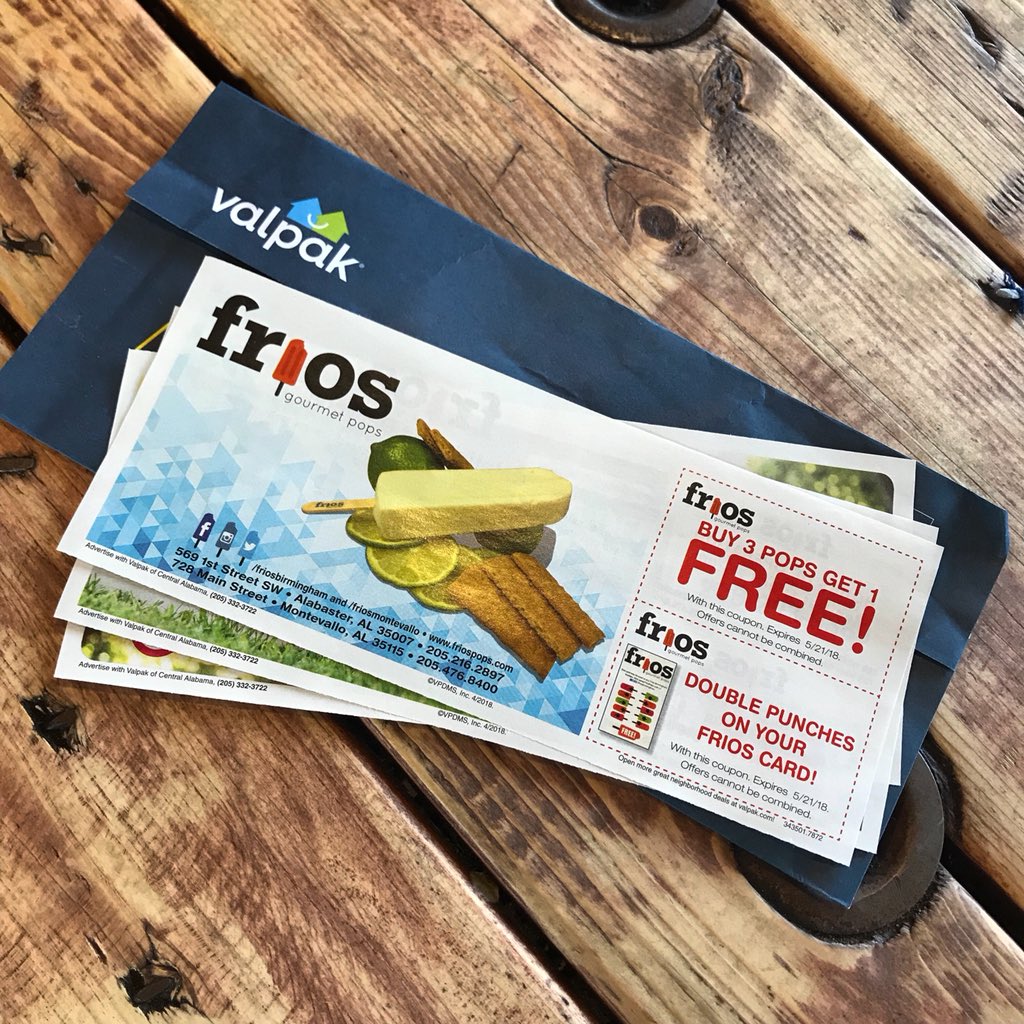 FriosMontevallo's tweet photo. Check that #valpak envelope that just landed in your mailbox! There’s a Frios #coupon waiting for you! #popdeals #pops4life https://t.co/auWsRANtZQ