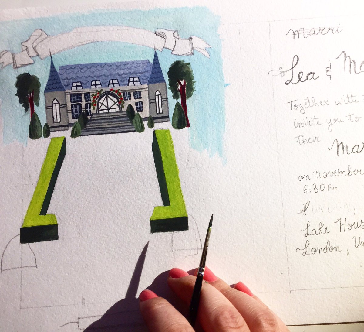 deyaspaperco's tweet photo. Sneak peek! 🙈my new #wedding custom design 🖌🏰🎠🌈

#weddingday #weddingdetails #illustration #GraphicDesign #illustrationart #watercolorpainting #gouache #sketchaday #Castle #fairytales #lettering #typography #handmadebyme #artvartist #brush https://t.co/07s0k6qzfS