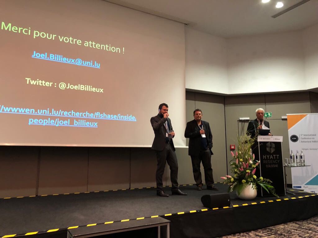 JoelBillieux's tweet photo. The #icba2018 Pro/Con debate on behavioral Addiction / pathologization VS Aviv Weinstein and chaired by Karl Mann was a great experience ! Thx to the organizers for having made this possible. @uni_lu @LuxINSIDE https://t.co/XhZLPFUZMK