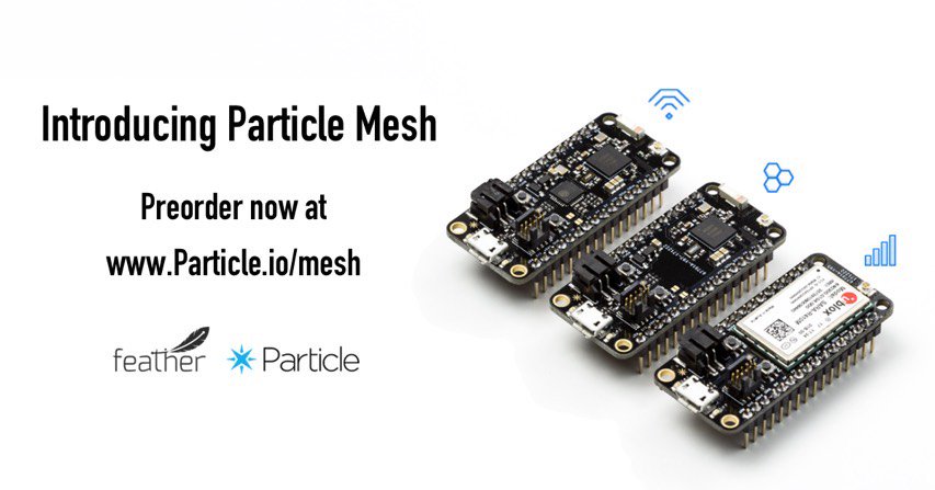 particle's tweet photo. When designing #ParticleMesh we chose the #Adafruit Feather form factor because... https://t.co/7qrBkKK1xK

(Spoiler Alert: Because @Adafruit is awesome!) https://t.co/z7RESPse8l