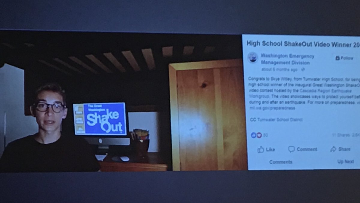 DellaSeattle's tweet photo. #GSMCON2018 Another Washington WIN! @waEMD wins 2nd place in the Golden Post Award for crowdsourcing, with their ‘school shakeout’ video contest! #WashingtonROCKS! https://t.co/5fKjidjNrm