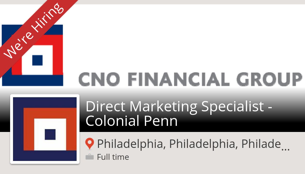 CNOCareers's tweet photo. #CNOFinancialGroup is looking for a #Direct Marketing #Specialist - Colonial Penn in Philadelphia, Philadelphia, Philadelp..., apply now! #job https://t.co/FebzQBZhux https://t.co/ePNILY3luW