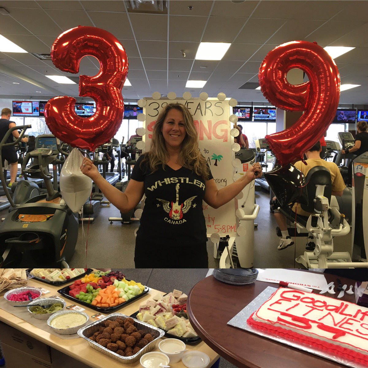 RainaKrangle's tweet photo. How'd @GoodLifeFitness know it was my #39thbirthday ?๐and really is it fair to put this right beside the rowing machine?๐ณ I was hungry before I started ...sandwiches on the bike anyone? ๐๐ช๐ผ๐ด๐ผ#gl39strong way to go!! https://t.co/zoiekZz3A5