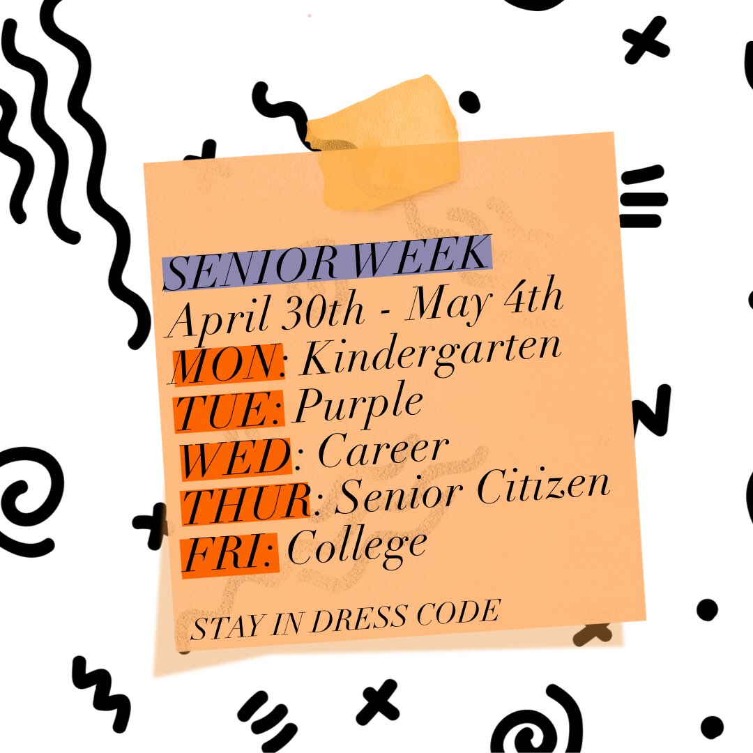 NCHS_TheTribe's tweet photo. HEY SENIORS!! The end is coming up so get excited because NEXT WEEK is YOUR WEEK!! https://t.co/qc4lk5kVAS