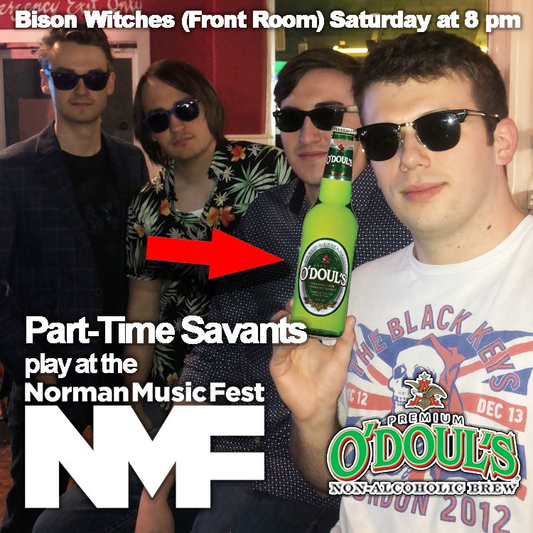 PartTimeSavants's tweet image. Come and hangout with the boys who know how to have a good time but can also get you home safe, thanks to the smooth taste of #Odouls.  If this interests you, then come see us at the @NormanMusicFest this Saturday at 8pm in the front room of @bisonwitches_OK #livemusic #rock