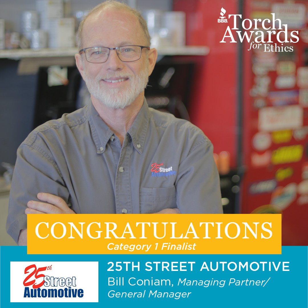 BBBArizona's tweet photo. Congrats to @BillConiam 25th Street Automotive for being a #BBB #TorchAwardsForEthics #Finalist! Remember to purchase your tickets to support ethical businesses in your community!  https://t.co/3p9cv9eW9X #ethics #business https://t.co/A3LDjksae2
