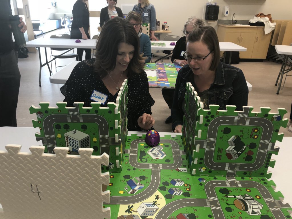 SaskCode's tweet image. A great full day of PD, learning about coding and computational thinking. Best part-connecting and networking with teachers from different school divisions and grades, with the same goal of engaging and challenging their students. #saskcode #robotics #STEAM #STEM @saskatooniec