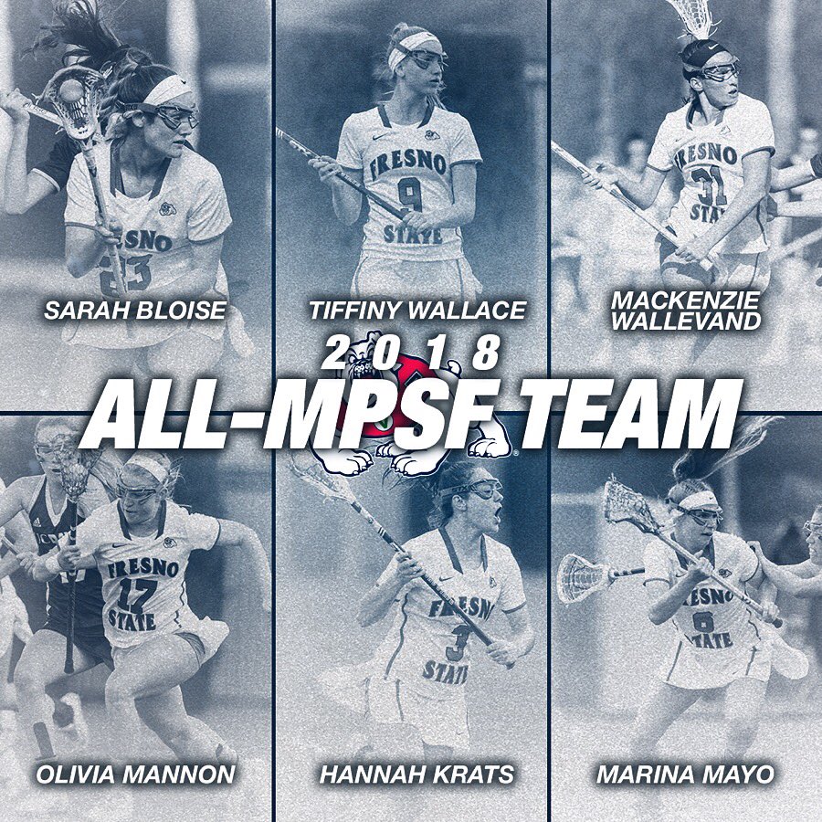 fresnostatelax's tweet photo. Congrats to our 6 All-Conference selections for 2018! This year has been the most selections Fresno State has had in program history! #GoDogs #FSU534 #BulldogBornBulldogBred https://t.co/dHu1XsCkMz