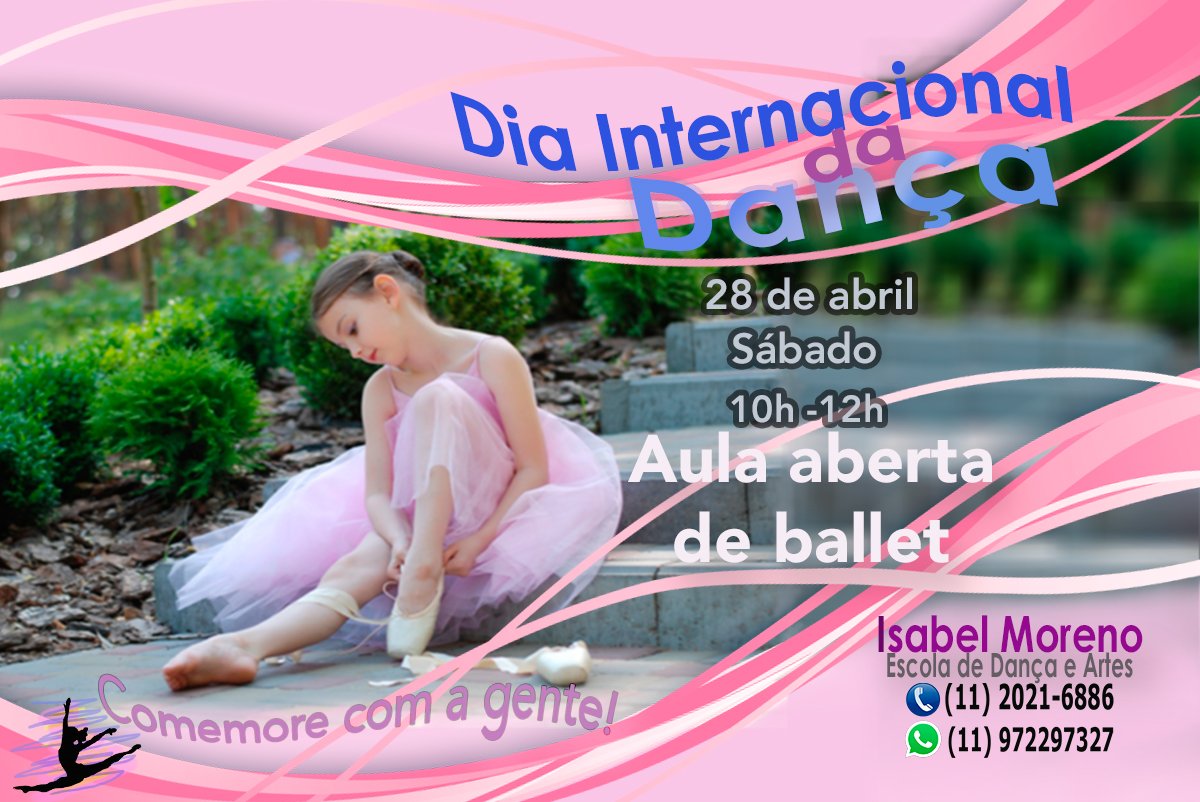edaisabelmoreno's tweet photo. Nesta sábado vamos comemorar o Dia Internacional da Dança (29 de abril) com uma aula aberta de ballet para crianças e logo em seguida uma para adultos. Começa às 10h, vem dançar com a gente! #DiaInternacionaldaDança #danceday
#ballet #edaisabelmoreno
#IsabelMoreno #escoladedança https://t.co/3yEikM8GaZ