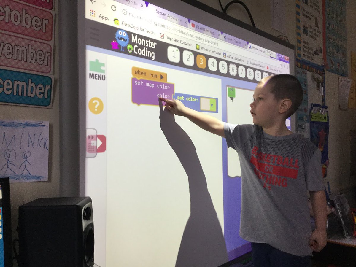 TanyaClancey's tweet photo. Learning how to block code on the SMART Board in Kindergarten!!! #TESIC #kindergarten @MorrisAcademy1 https://t.co/yugK4uyBrq