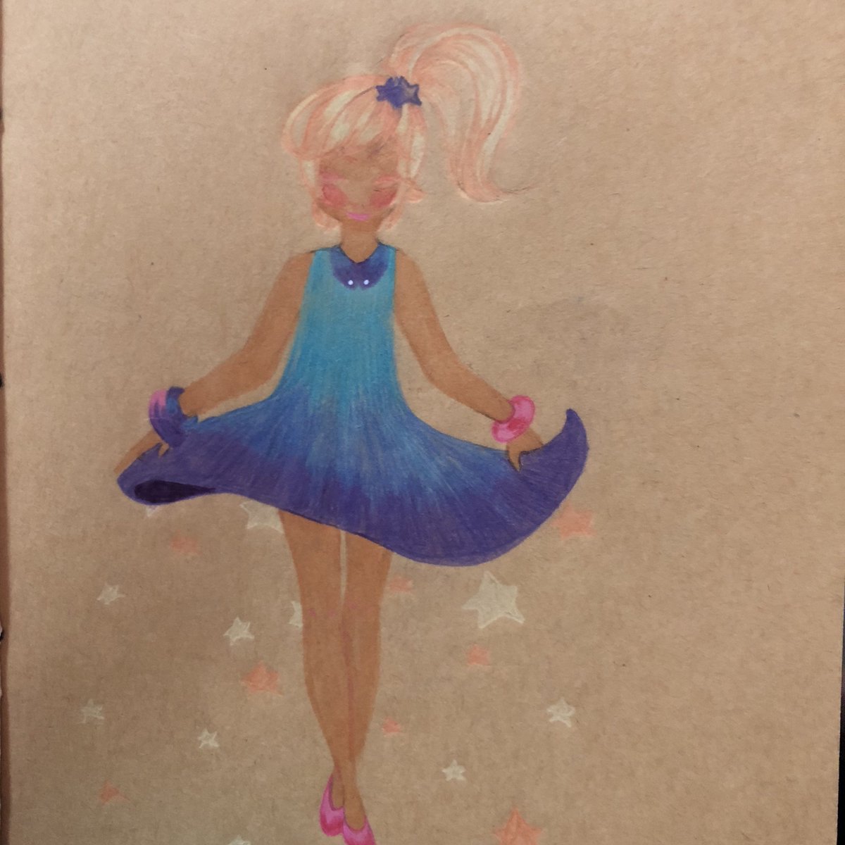Content_Surge's tweet photo. SURPRISE! A double feature for you as we showcase one of @JessicaMaeRose's pencil crayon pieces. 

Soft colors, stars falling from beneath the #dress, blushy cheeks. Fantastic work!

https://t.co/ARzuQzWb2L https://t.co/pughJQfsW9