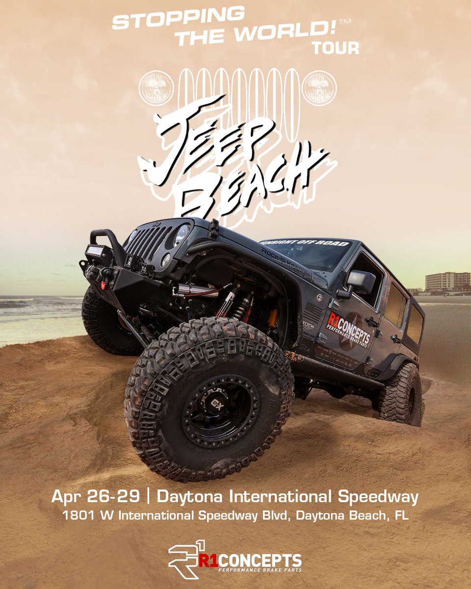 R1Concepts's tweet photo. STOPPING THE WORLD Tour is stopping this weekend at Jeep Beach, Shift Sector, and Autocon this weekend! Be sure to stop by our booths and grab some goodies! We'll see you there!
#STOPPINGTHEWORLD #TeamR1 #R1Concepts
#JeepBeach #ShiftSector #Autocon #Brakes https://t.co/o8axBUqEl6