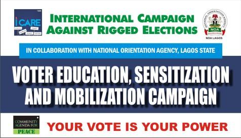 iCARE collaborates with NOA to organise ROAD RALLY against election rigging 4th May 2018
Join the mobilisation and sensitization @GoVoteBritain @gotebs @lindaikeji @inecnigeria @NGcampaignnews @APCNigeria @OfficialPDPNig @spgn_nigeria