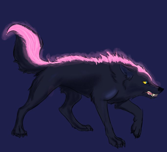 Caffeine_n_K9s's tweet photo. The glowiest woof to ever woof. This is vincient, who literally came to me in a dream (though not in his glowy majesty, he was all black for a stealth mission). His human form has glowing pink hair and eyeliner!
#OC #werewolf #glowing #glowingwolf #suchmajesty #artistsontwitter https://t.co/uYT6coWIaD