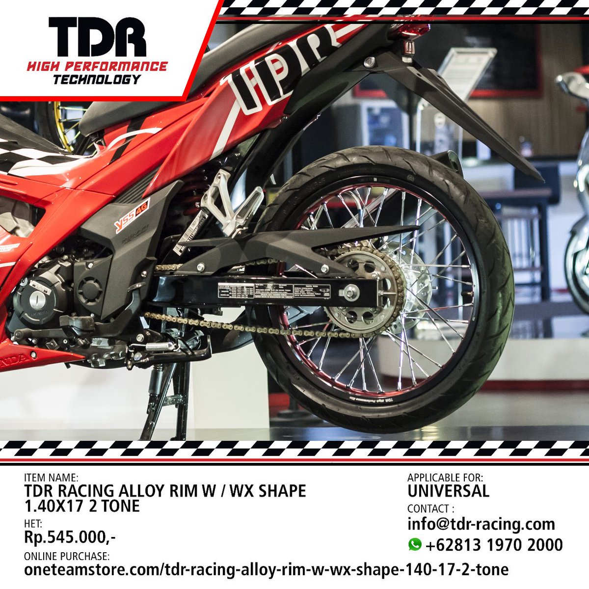 TDR_RACING's tweet photo. High Performance Rims #TDR WX Shape 2 Tone. More stylish yet stronger rim for any road condition.

TDR Racing Alloy Rim WX Shape 1.40X17 2 Tone - https://t.co/lDUdpGzm0z

#HighPerformanceTechnology #Handling #WheelSystems #WXShape https://t.co/cXpglckUbN