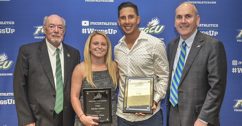 FGCUEagles's tweet photo. RECAP | @asparks_17 &amp; @mleon07 Eagle Scholar-Athlete of the Year honors highlight #FGCU Athletics awards ceremony ➡️
https://t.co/4kY5HuOkT9.

Photos, videos and more coming tomorrow on https://t.co/FBE7RRPuD6!

#WingsUp🤙 || #FGCUonTOP https://t.co/OzEGL1LCi7