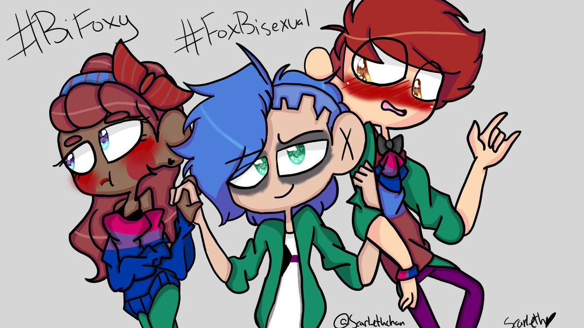 scarlethchan's tweet photo. #BiFoxy #FoxBisexual la idea de que onnie fuera demisexual la pense de @xMaruu11  [en el 2016 habia hecho a onnie asi] y queria intentar, ahi esta el sketch y creanme este dibujo me tomo mas tiempo como toda esta semana pero disfruten de un trio de fox,onnie y toddy https://t.co/0REcsjm8rq