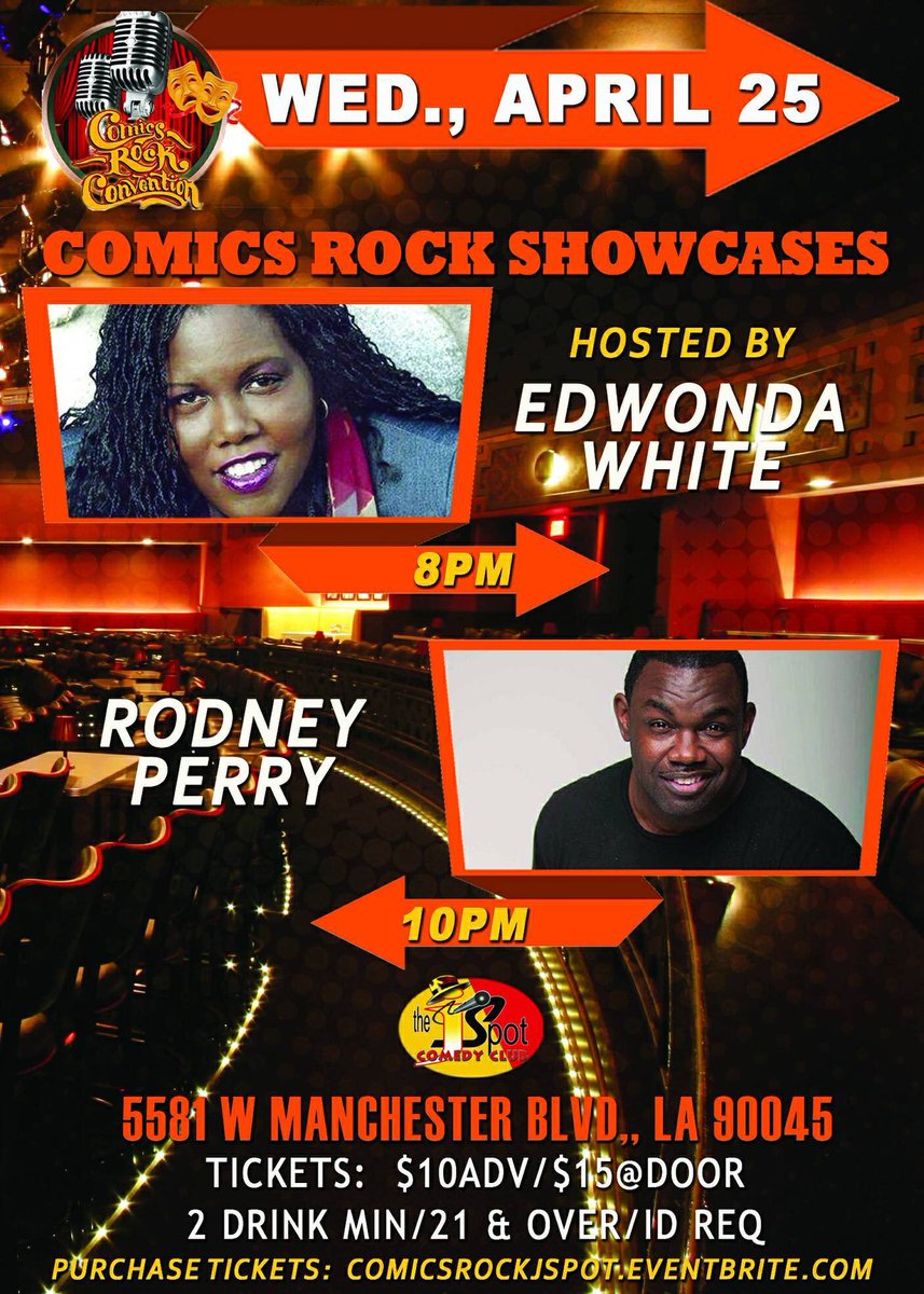 Tonight @IAmEdwondaWhite &amp; <a href="/rodneyperry/">Rodney Perry</a> at The J Spot Comedy Club! 😎