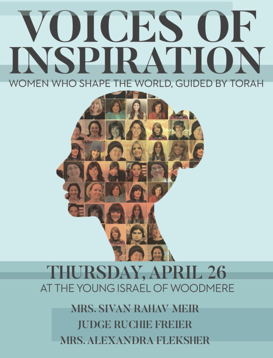 Voices of Inspiration Yom Iyun Tomorrow at the Young Israel of Woodmere with <a href="/SivanRahav/">סיון רהב מאיר Sivan Rahav Meir</a> @alexandrafleksher @ruchiefreier