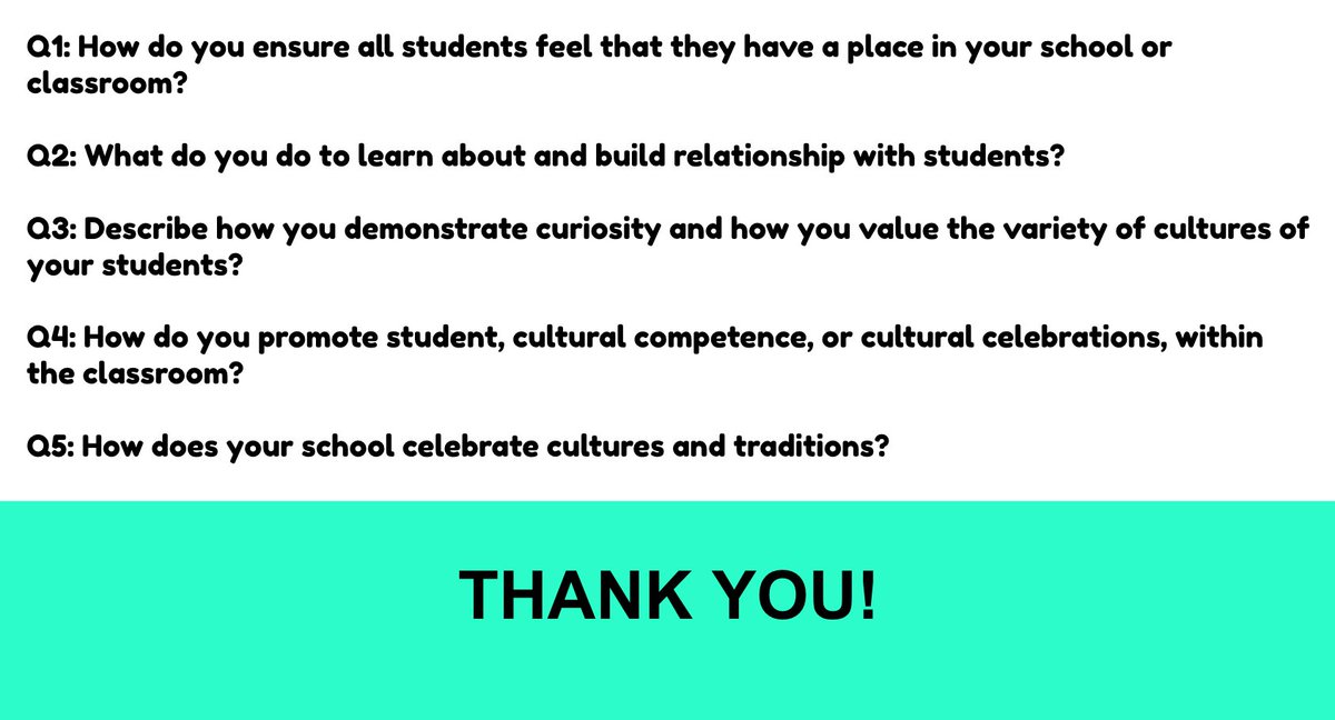 jmandell53's tweet photo. Thank you everyone for a wonderful #twitterchat I hope you walked away with at least one idea. Here's a recap of the 5 questions in case you missed them and would like to respond on your own time!  #d96chat https://t.co/mPQ66XdDhu