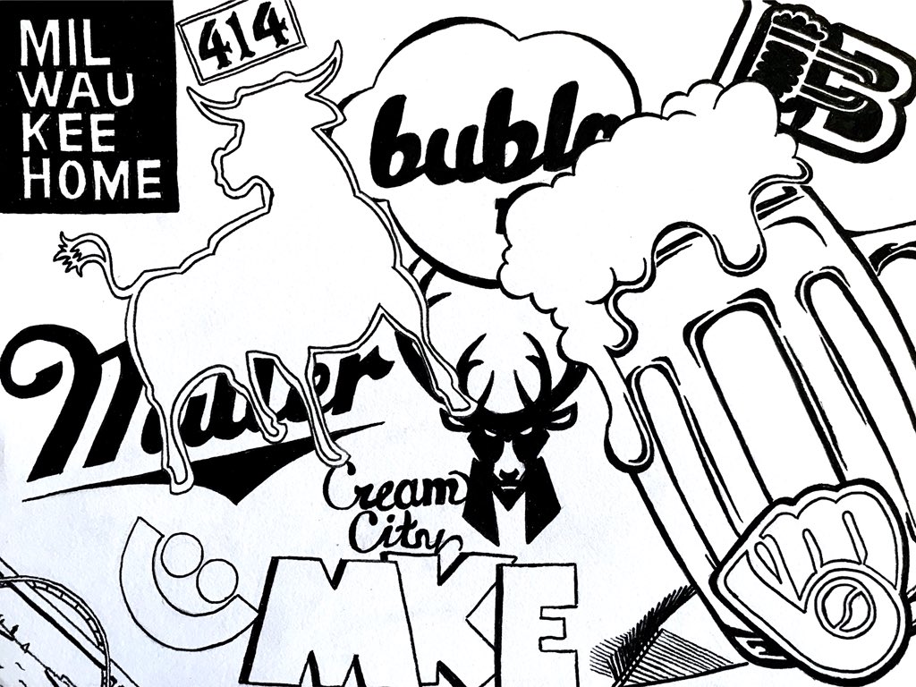 EricJPreuss's tweet photo. A few of the best things about Milwaukee | drawn with PITT artist pen ✍️ #Milwaukee #mke #mkehome #414 #art #artist #creator #drawing https://t.co/UdtObJXClS