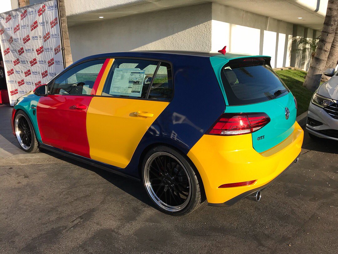 GalpinVW's tweet photo. @salomondrin’s Harlequin GTI by @galpinautosport just unveiled at our 2019 #Jetta Launch Party and VW car show. This baby is available for rent! #customrentals #galpinvw #harlequin #gtiharlequin #gti https://t.co/77WZZ84kAt