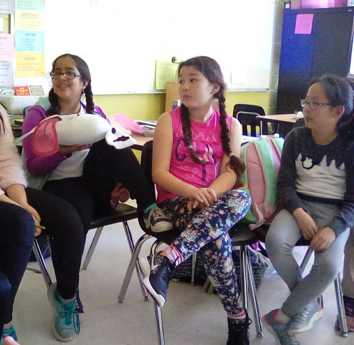 decaturlatin's tweet photo. Talking circle today at #DJCL. The whole #DCSLatinClub laughed when Appius used our talking piece doggie pillow as Heracles' Nemean lion cape! #RestorativePractices https://t.co/5OjppY3Da9