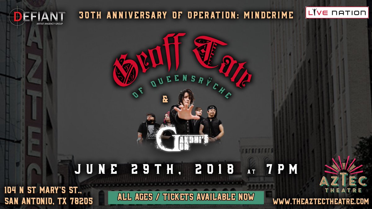 the_regimes's tweet photo. ANNOUNCEMENT! 👇🏼

We will be sharing the stage with Geoff Tate of @queensryche at the @TheAztecTheatre! This is going to be an incredible night and tickets are available now. LET’S DO THIS!  #gandhisgun #thechangesweface #spectorartistrock https://t.co/Q7B7Q99TFp